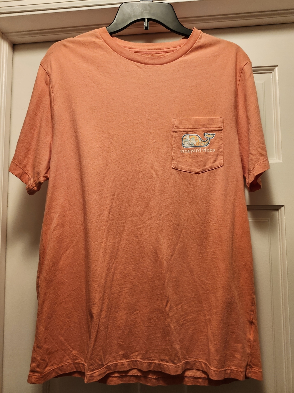 Vineyard Vines Coral Pocket Tee with Whale Logo